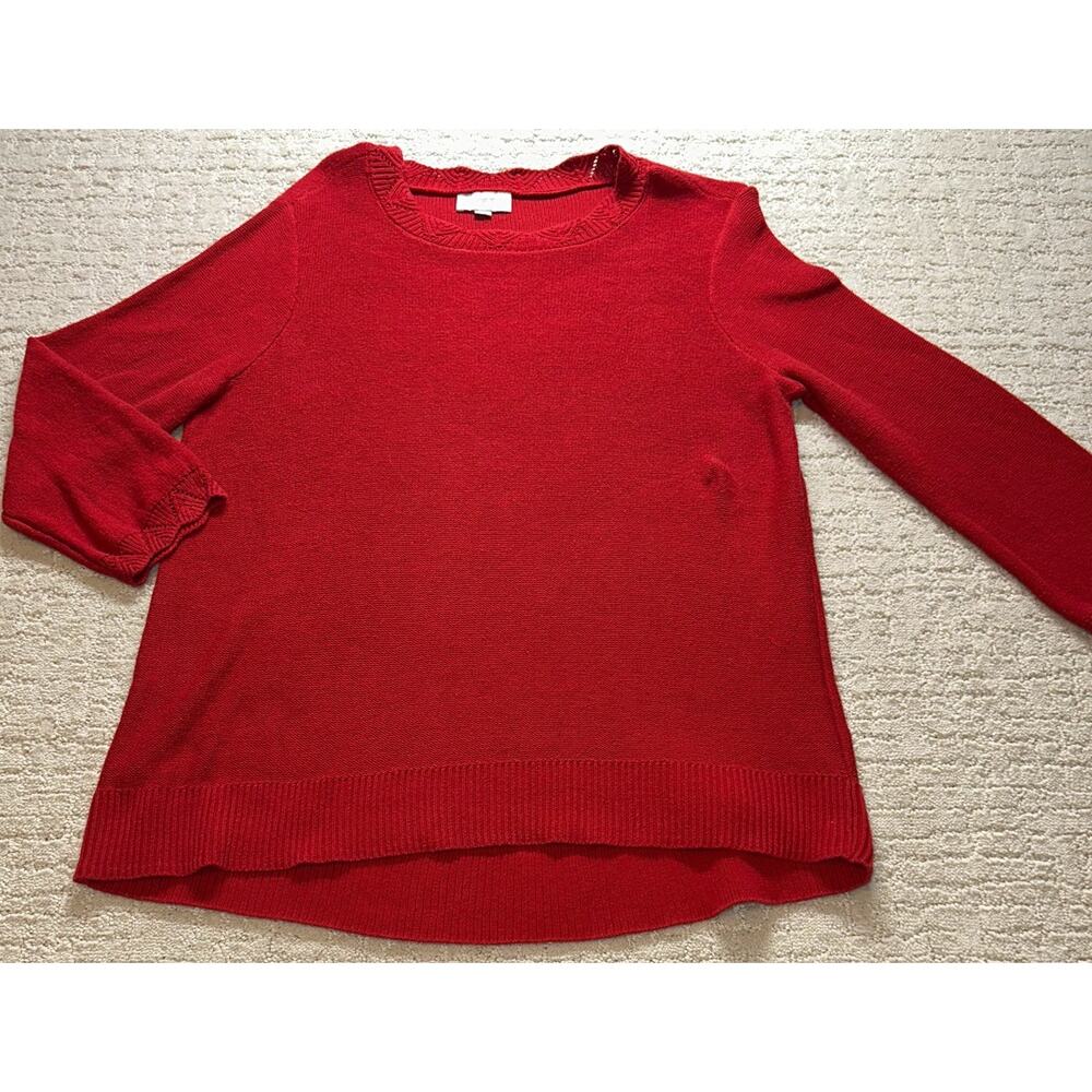 LOFT Outlet Women Red Cotton Knit Sweater Crewneck Long Sleeve Size‎ L
